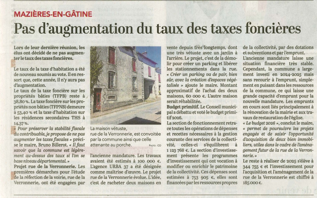 Pas d'augmentation des taxes foncières